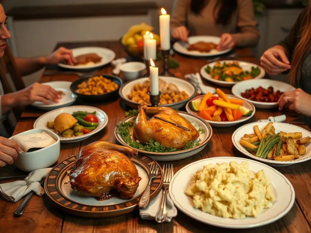 A vibrant photo of Swiss Chalet's family feast, showcasing a whole rotisserie chicken, multiple sides, and dipping sauces, perfect for a family gathering.